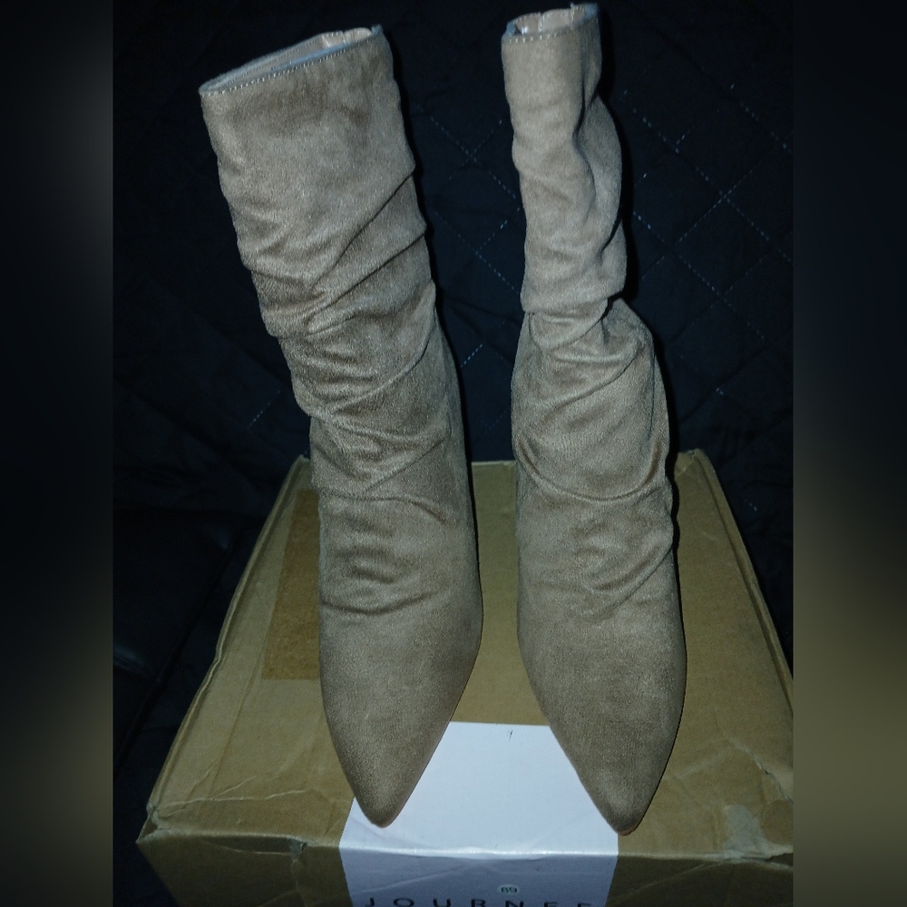 Chic Suede Tan Mid Calf Boots
